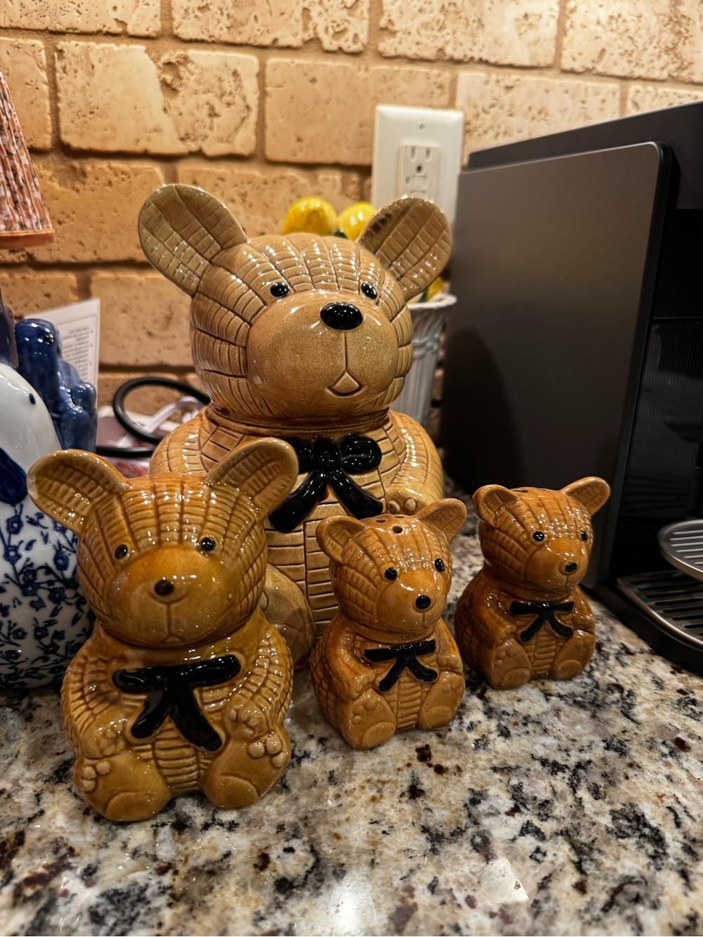 Vintage Bear Canister Set in Honey Brown with Black Bows